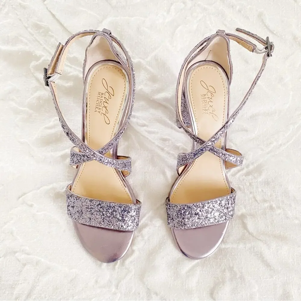 Badgley Mischka Cook Block Heel GlitterSandal Size 7 New